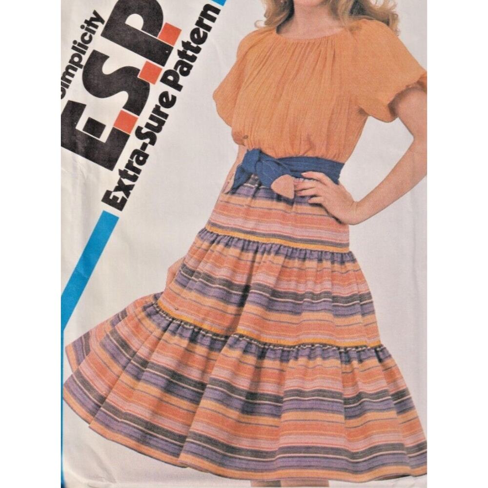 Simplicity 5930 Pattern Top Skirt Miss 10-14 Peasant Cottage Feminine Tiered